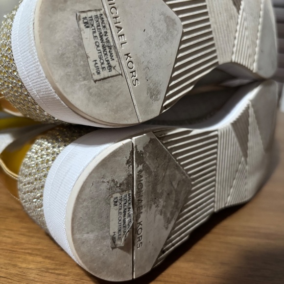 Michael Kors Skyler Embellished Metallic Stretch Knit Sock Sneaker Cream Size 10 - Picture 7 of 8